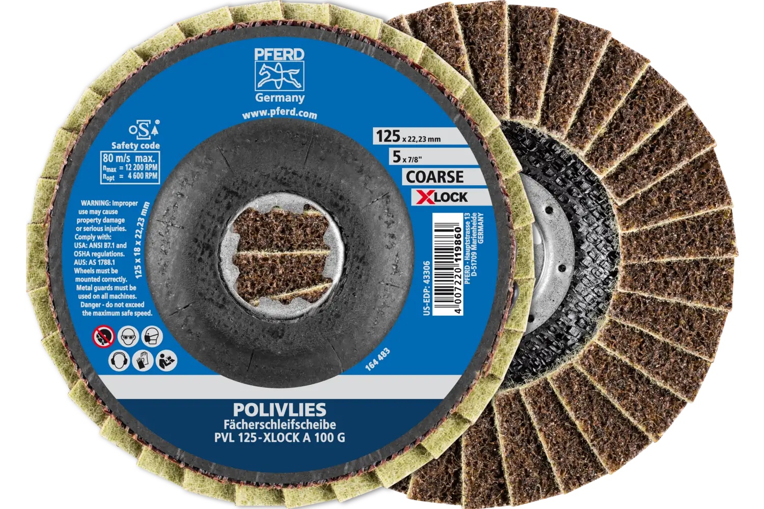 Picture of Pferd Polivlies® Non-Woven Flap Disc, 5" X-Lock, 100 Grit, Coarse, Aluminum oxide
